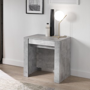 vista ambientata chiuso Tavolo consolle allungabile in legno colore Cemento made in italy modello Kinto Totò Piccinni