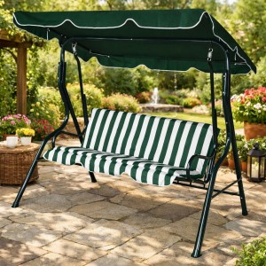Vista ambientata Dondolo da giardino 3 Posti in metallo colore Verde/Bianco modello Sorrento Totò Piccinni
