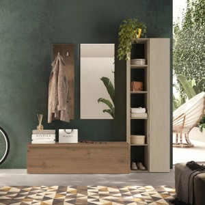 Vista ambientata Mobile ingresso in legno 194x186h colore "rovere mercure - argilla" modello Modula Totò Piccinni