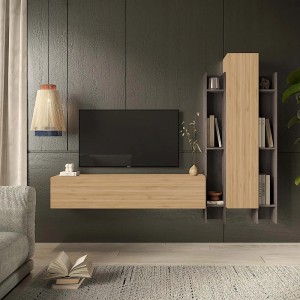 Vista ambientata Parete attrezzata in legno 205x30x185h colore "rovere cadiz - bronzo" modello Modula Totò Piccinni