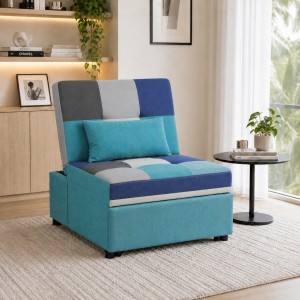 Vista ambientata Poltrona letto in Tessuto colore Patchwork Moon senza braccioli modello Prestodormo Totò Piccinni