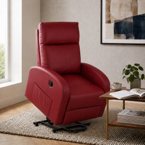 Vista ambientata Poltrona relax alzapersona in Ecopelle colore Bordeaux con massaggio modello Eureka Totò Piccinni